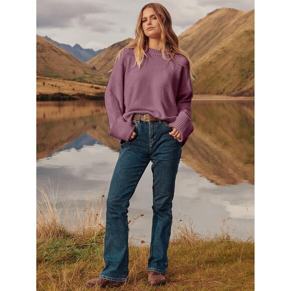 Womens Oversized Sweater Fuzzy Fuchsia Long Sleeve Casual Chunky Pullover Fall - Picture 7 of 9